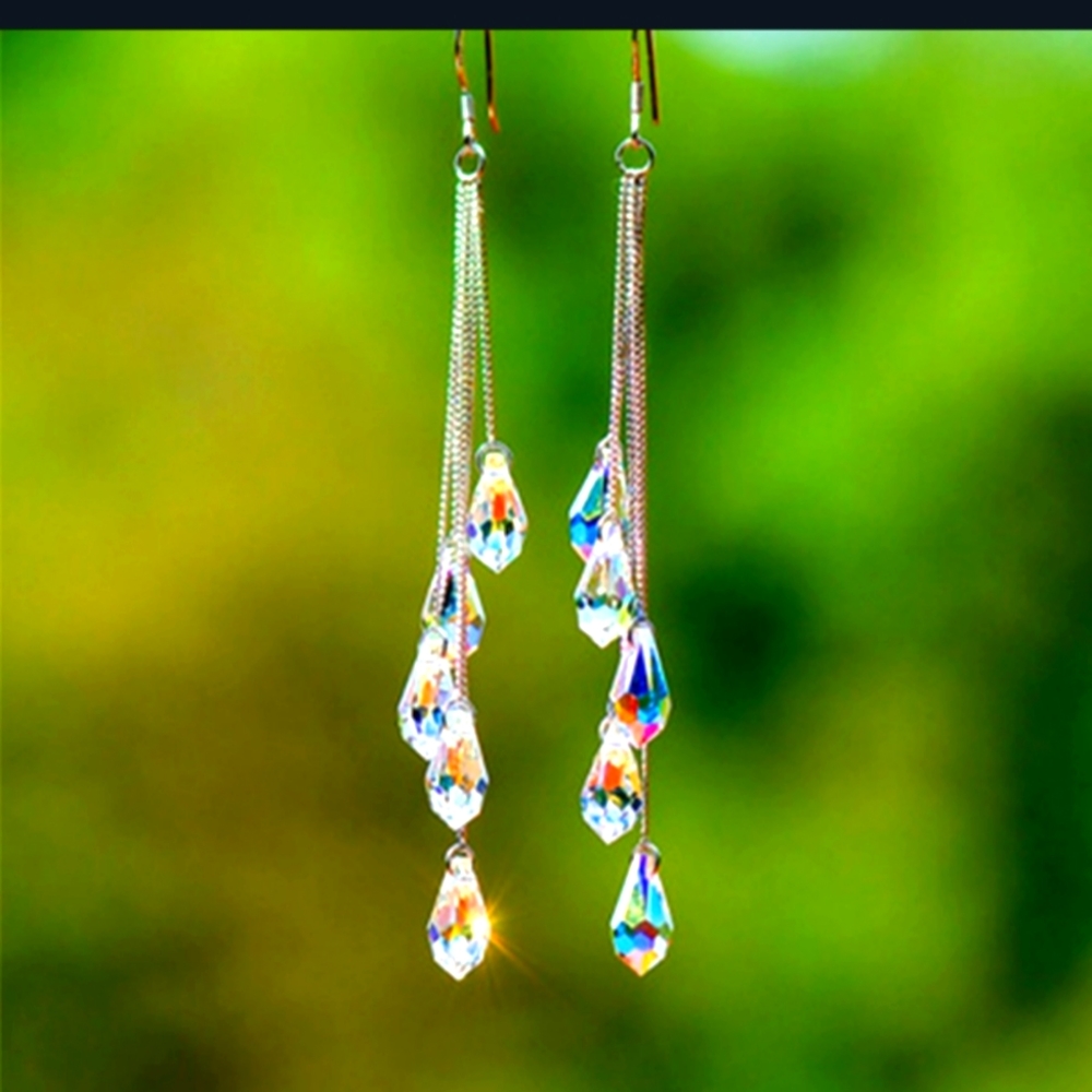 Exquisite Crystal earrings 925 sterling silver colorful and unique